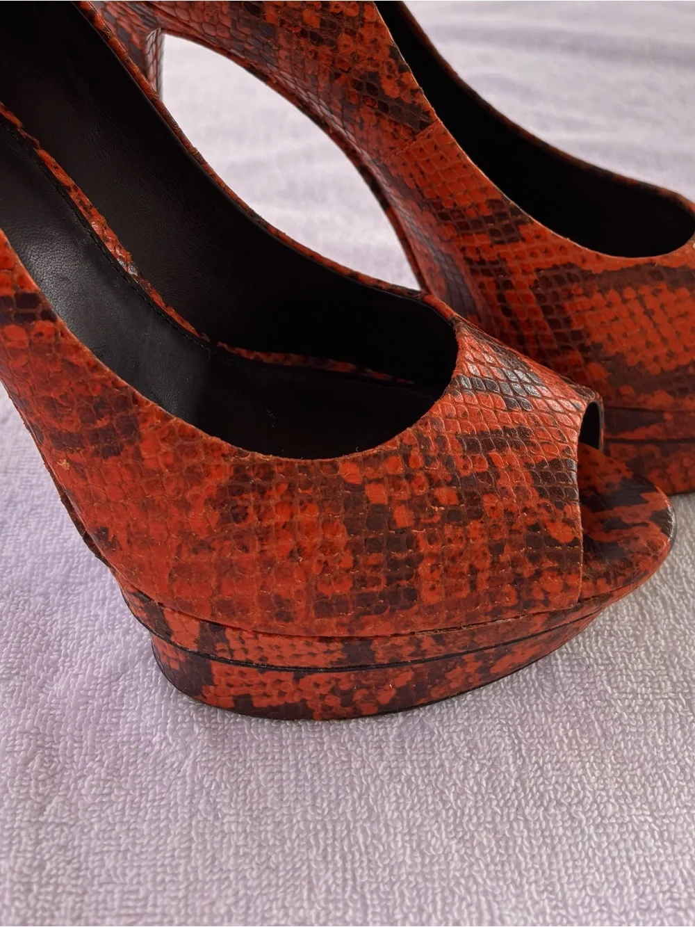 Brian Atwood Snakeskin Platform Stelitto Hells Size 9.5 Y2K Retro Glam